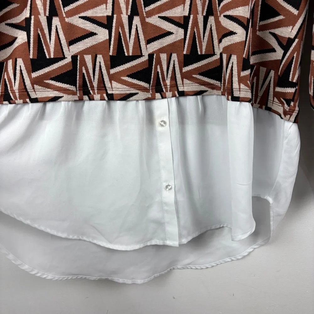 Cleo Layered Abstract Geometric Print Long Sleeve Chiffon Hem Top | Lightweight - Picture 3 of 7